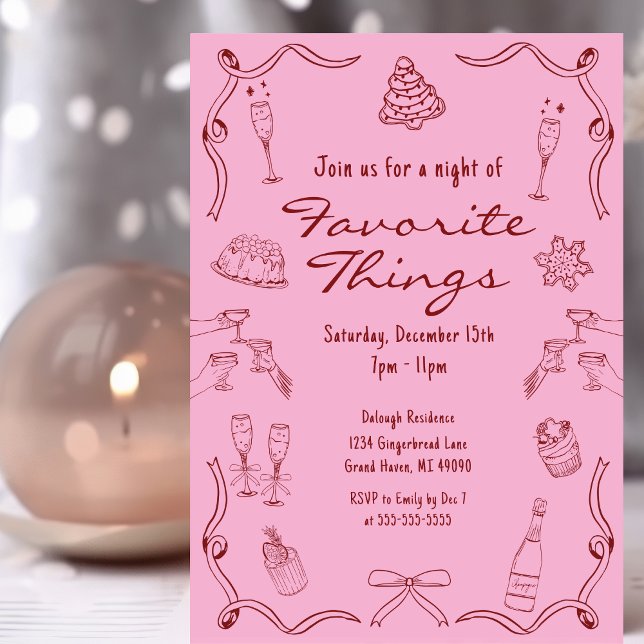 Pink & Red Hand Drawn Doodle Christmas Invitation (Creator Uploaded)