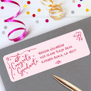 Pink Red Hand Drawn Doodle Graduation Fun Address