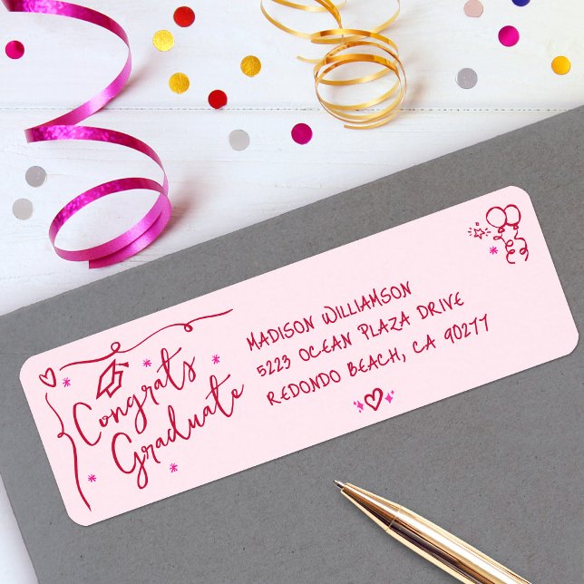 Pink Red Hand Drawn Doodle Graduation Fun Address (Creator Uploaded)