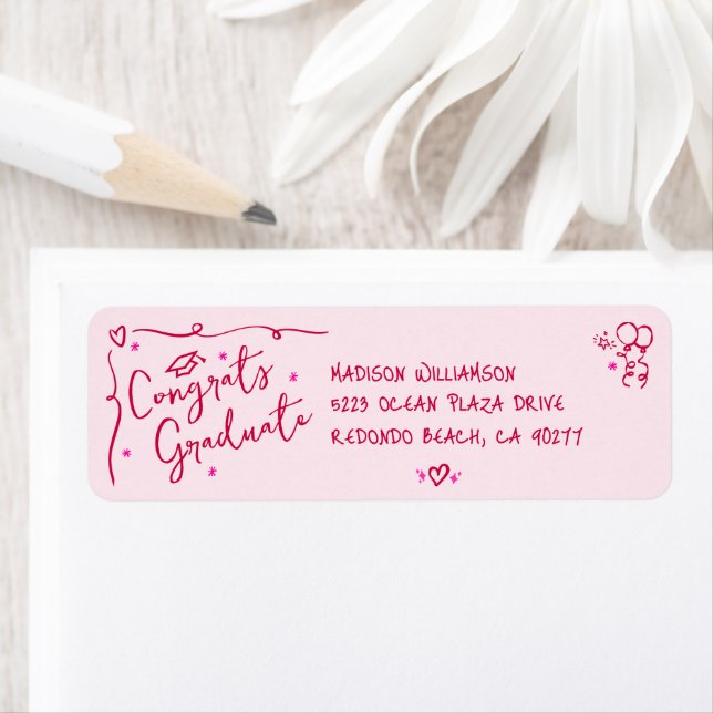 Pink Red Hand Drawn Doodle Graduation Fun Address (Insitu)