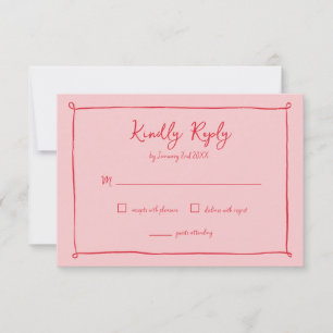 Pink-Red Hand-Drawn Frame Wedding RSVP Response