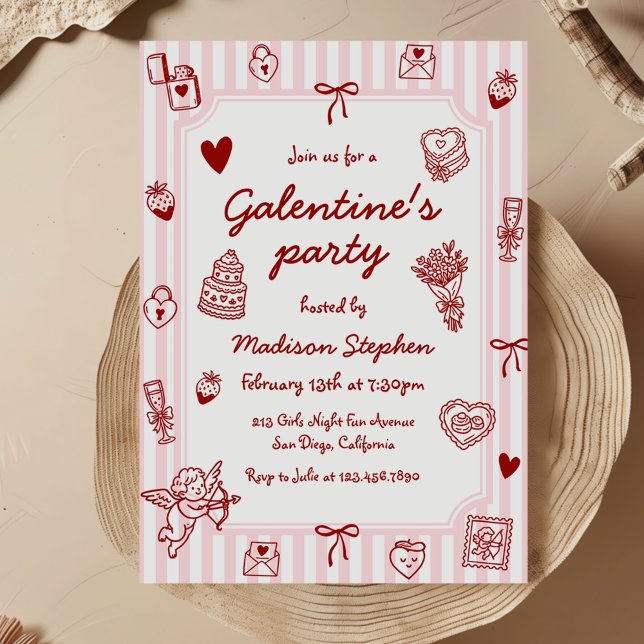  Pink Red Hand Drawn Galentine's Party Invitation (Creator Uploaded)