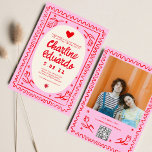 Pink Red Hand Drawn Wavy Retro Wedding  Invitation<br><div class="desc">Photo Pink Red Hand Drawn Wavy Retro Wedding</div>