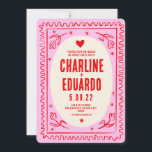 Pink Red Hand Drawn Wavy Retro Wedding  Invitation<br><div class="desc">Pink Red Hand Drawn Wavy Retro Wedding</div>