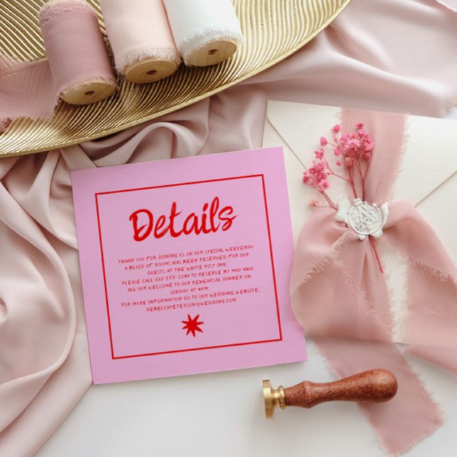 Pink & Red Handwriting Retro Wedding Details Enclosure Card (Creator Uploaded)