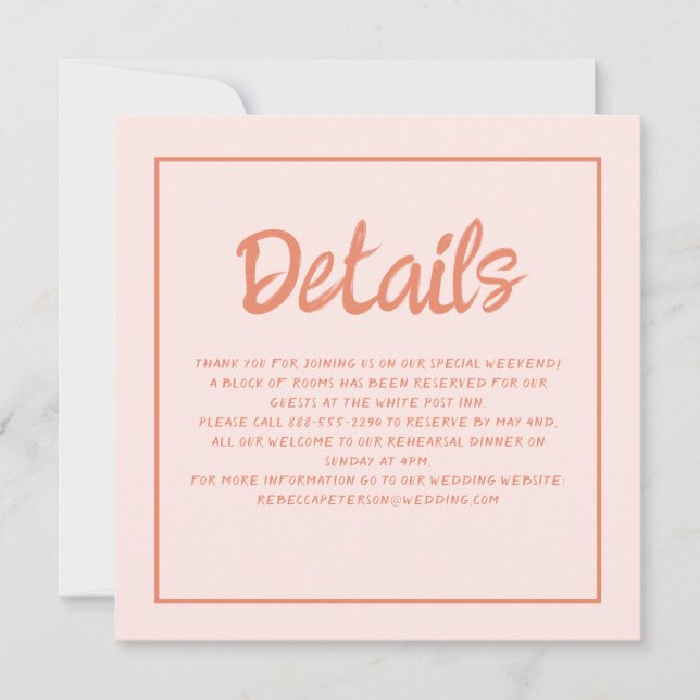 Pink & Red Handwriting Retro Wedding Details Invitation (Front)