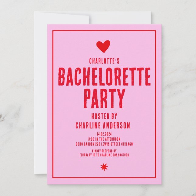 Pink Red Handwritting Retro Bachelorette Party Invitation (Front)