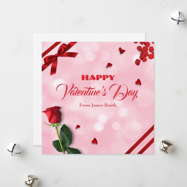 Pink Red Happy Birthday Valentine Holiday Card (Front/Back In Situ)