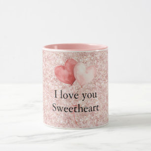 Pink Red Heart Balloons Glitter Sweetheart Mug
