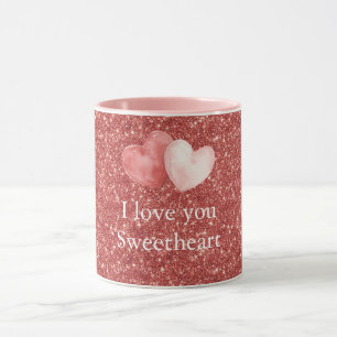 Pink Red Heart Balloons Glitter Sweetheart Mug
