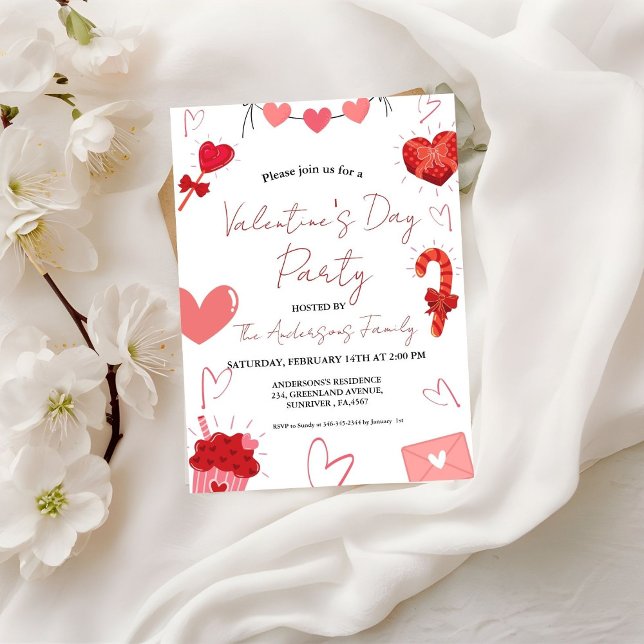 Pink & Red Heart Couple Valentine's Day Party Invitation (Creator Uploaded)