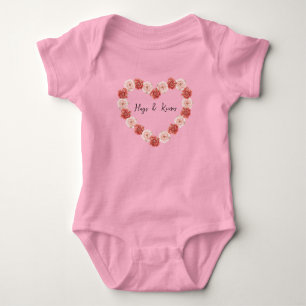 Pink Red Heart Flowers Baby Bodysuit