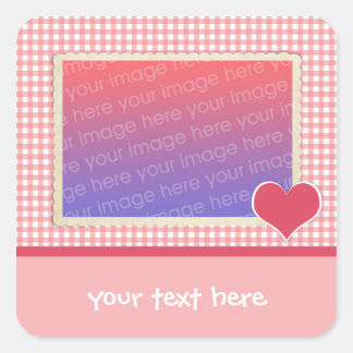 Pink Red Heart Gingham Photo Template Sticker