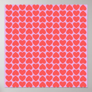 Pink Red Heart Grid Y2K Pattern Poster