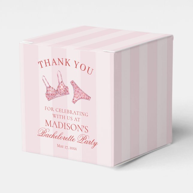 Pink & Red Heart Lingerie Bachelorette Dessert Favour Box (Front Side)