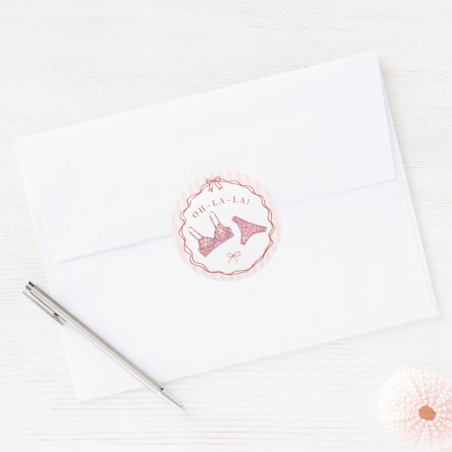 Pink & Red Heart Lingerie Bachelorette Envelope Classic Round Sticker (Envelope)