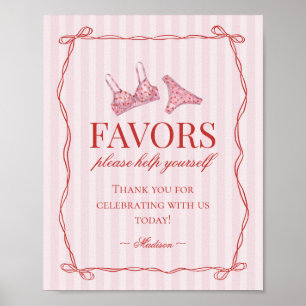Pink & Red Heart Lingerie Bachelorette Party Favor Poster