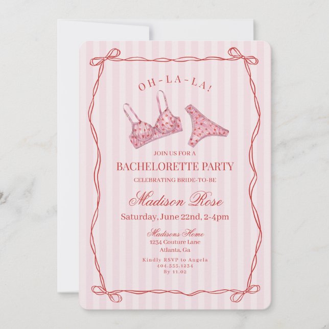 Pink & Red Heart Lingerie Bachelorette Party Invitation (Front)