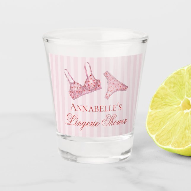 Pink & Red Heart Lingerie Shower Bachelorett Favou Shot Glass (Front)