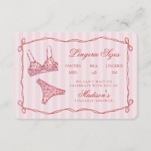 Pink & Red Heart Lingerie Sizes Shower Bow Enclosure Card
