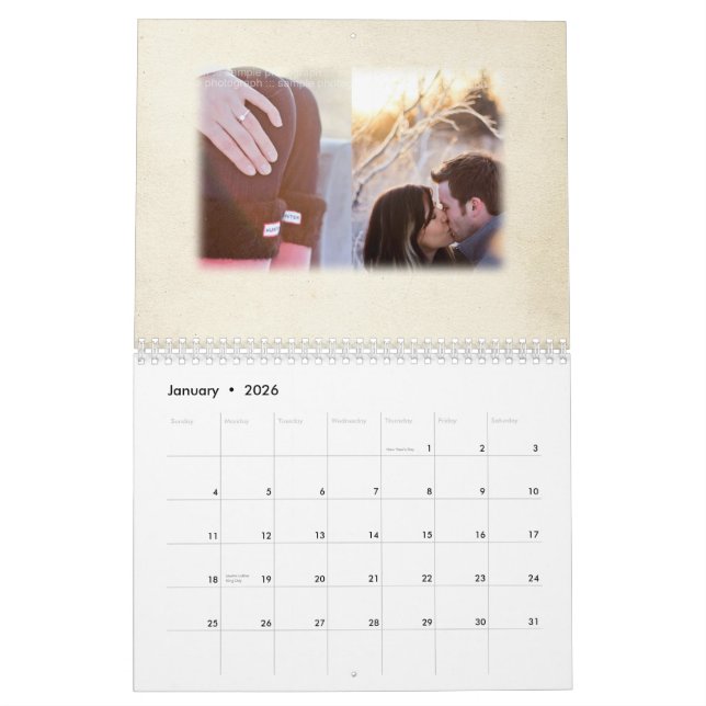 Pink Red Heart Roses Wedding Guest Sign Book Calendar (Jan 2026)