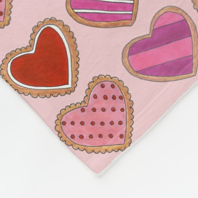 Pink Red Heart Sugar Cookies Love Valentine's Day Fleece Blanket (Corner)
