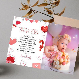 Pink & Red Heart Valentine Birthday Thank you Card