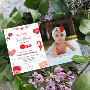 Pink & Red Heart Valentine First Birthday Invitation