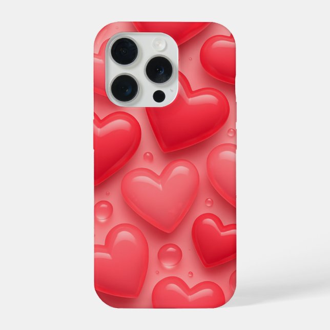 Pink & Red Hearts Bubble Pattern iPhone Case (Back)