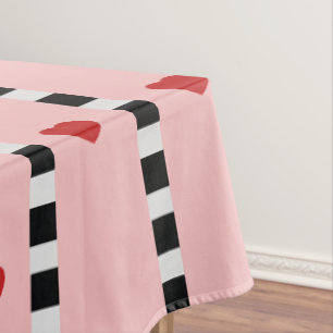 Pink & Red Hearts Chequerboard Stripe Tablecloth
