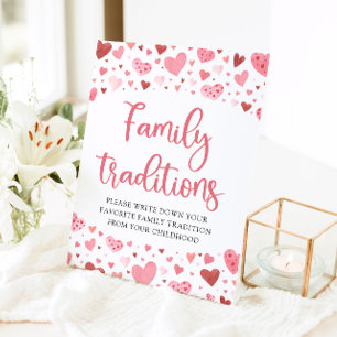 Pink Red Hearts Family Traditions Baby Shower Sign
