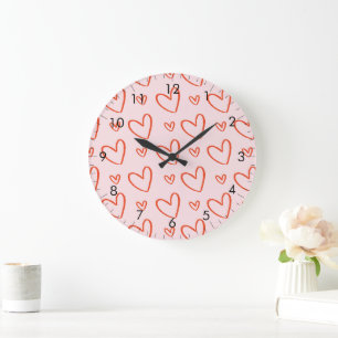 pink & red hearts large clock
