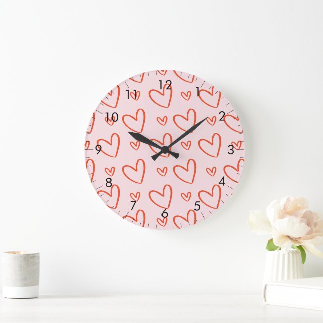 pink & red hearts large clock (Home)