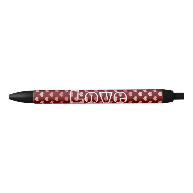 Pink Red Hearts Ombre Black Ink Pen (Front)