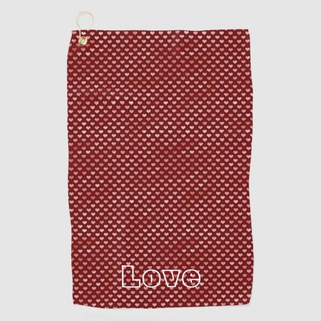 Pink Red Hearts Ombre Golf Towel (Front)