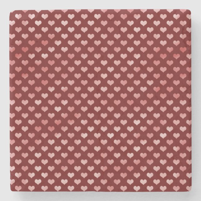 Pink Red Hearts Ombre Stone Coaster (Front)