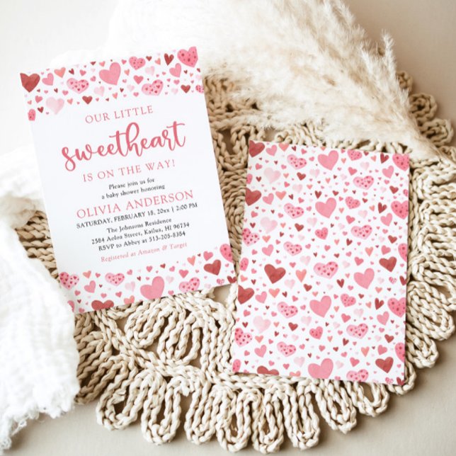 Pink Red Hearts Our Little Sweetheart Baby Shower Invitation (Creator Uploaded)