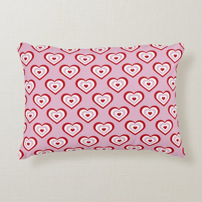 Pink Red Hearts Pattern Decorative Cushion (Front)