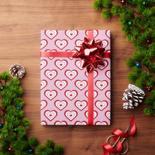 Pink Red Hearts Pattern Wrapping Paper (Holiday Gift)