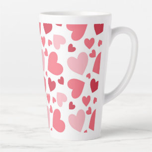 Pink & Red Hearts Print Pattern, Valentine's Day Latte Mug
