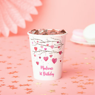 Pink Red Hearts Sweetheart Birthday Paper Cups