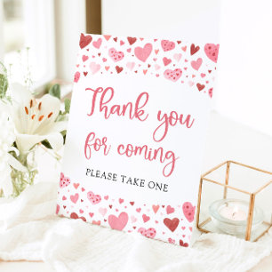 Pink Red Hearts Valentine Thank You For Coming Pedestal Sign