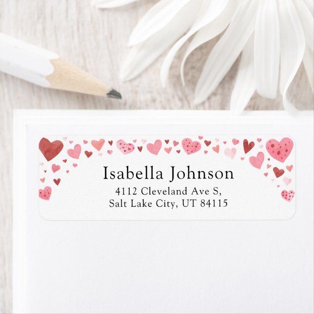 Pink Red Hearts Valentine's Day Return Address (Insitu)