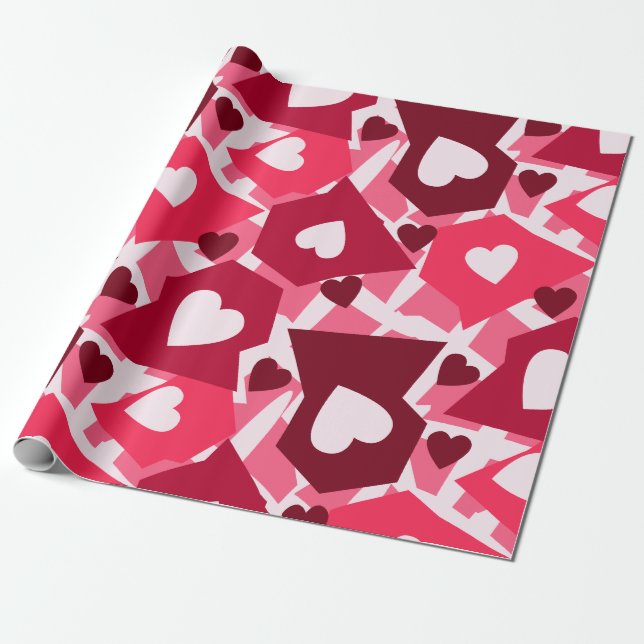 Pink & Red Hearts Valentines Day Wrapping Paper (Unrolled)