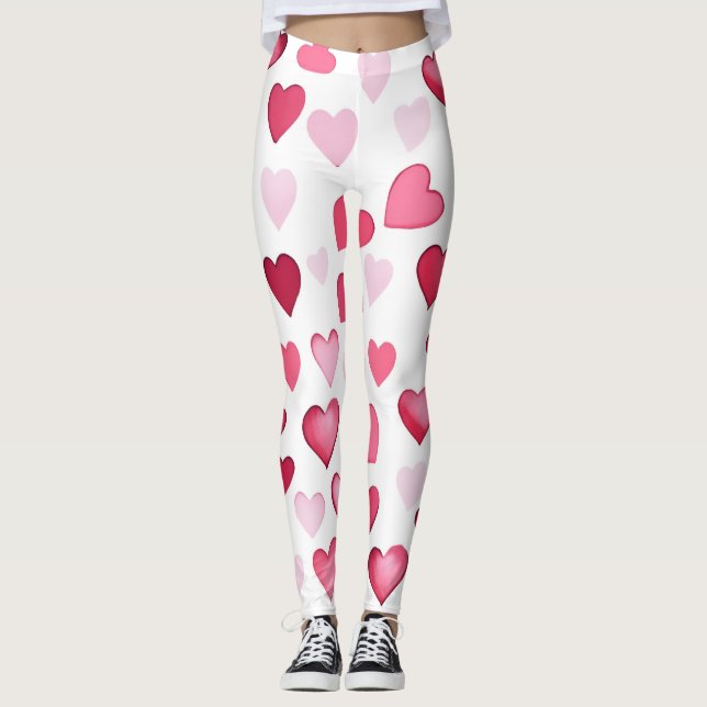 Pink Red Hearts Valentines Pattern Leggings (Front)