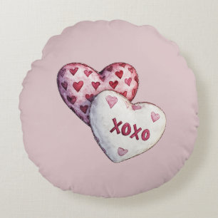 Pink Red Hearts XOXO Round Cushion