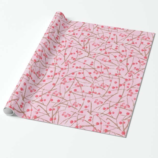 Pink & Red Holly Paper Christmas (Unrolled)