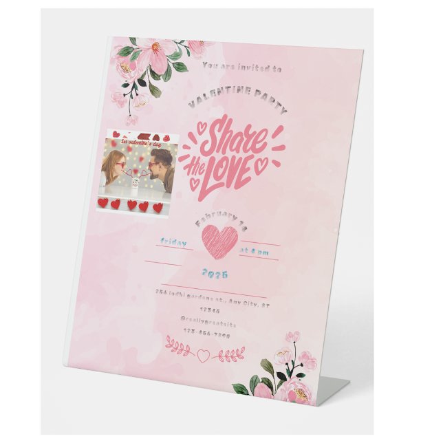 pink red illustrationvalentine`s day card pedestal sign (personalised card)