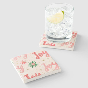 Pink Red Joy Christmas Stone Coaster