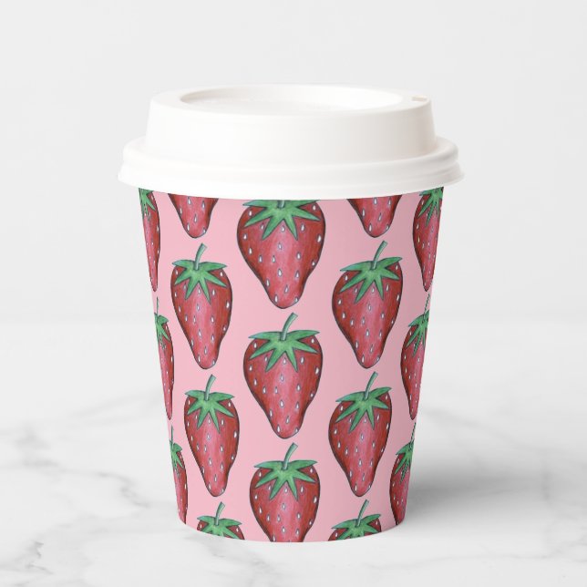 Pink Red Juicy Strawberry Strawberries Fruit Print Paper Cups (Front)